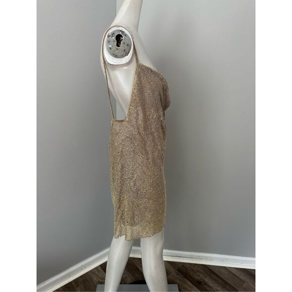 SNDYS Crystal Glass Cowl Neck Backless Sunset Mini Dress Gold $108 - Picture 9 of 11